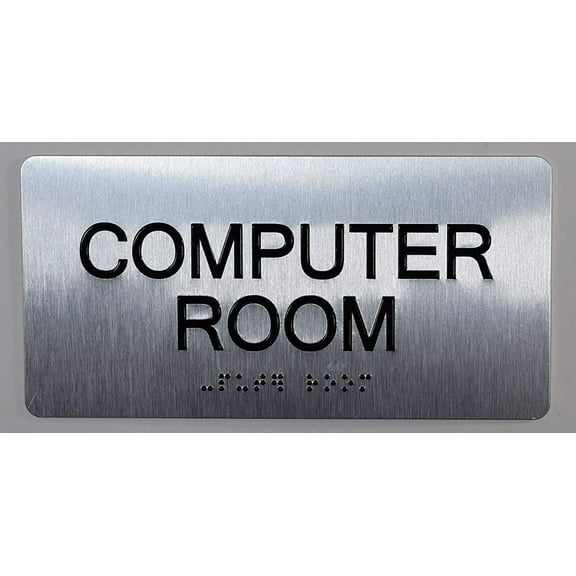 Computer Room Sign Sign -Tactile Touch Braille Sign with Raised Letters (Aluminum !!, Brush Silver, Size 4x8)- The Sensation line