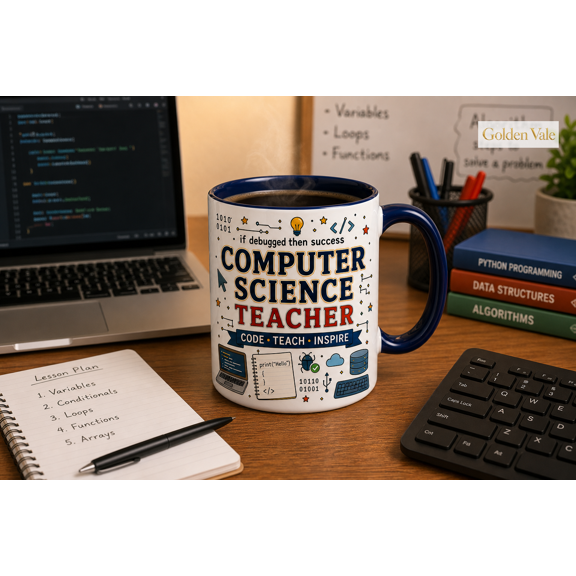 Computer Science Teacher Mug, Code Teach Inspire Gift for Programming Educators