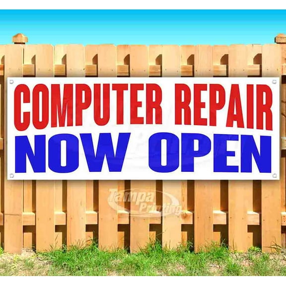 Computer Shop Now Open 13 oz Vinyl Banner With Metal Grommets