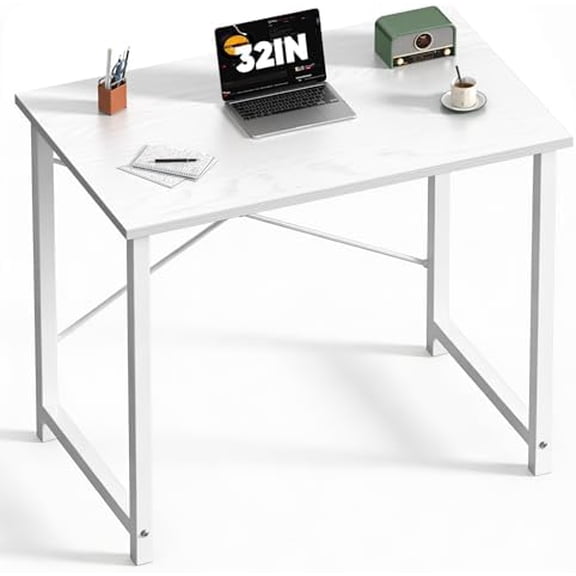 Computer Small Desk, 32 Inch Office Writing Work Study Student Home Bedroom Table with Metal Frame Wooden Tabletop No Wheels - White Wood
