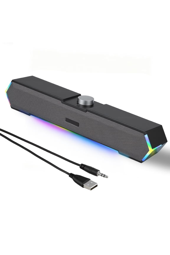 Computer Speakers for Desktop PC, 3.5mm PC Sound Bar for Desktop Monitor/Laptop, Wired USB-Powered Gaming Speakers with Colorful LED Light, Touch-Control Backlit w/ Volume Knob, Plug and Play