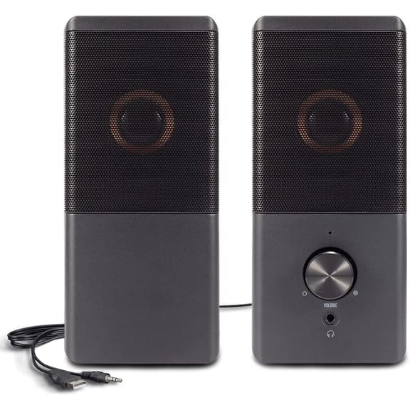 Computer Speaker, Compact Size Speaker with Headphone Jack, Enhanced Bass and Volume Control, Stereo 2.0 USB Powered 3.5mm Aux Multimedia Speakers for Laptop/Desktop/Tablets/Phone