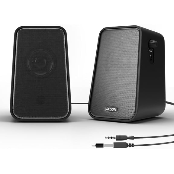 Computer Speaker, Compact Size Speaker with Headphone Jack, Enhanced Bass and Volume Control, Stereo 2.0 USB Powered 3.5mm Aux Multimedia Speakers for Laptop/Desktop/Tablets/Phone