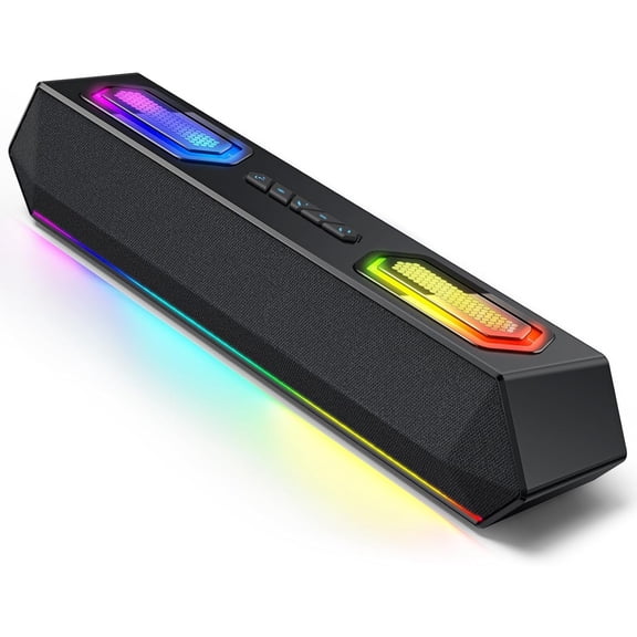 Computer Speakers, 40W PC Speakers for Desktop Monitor with Bluetooth 5.3 & USB Audio, HiFi Stereo Gaming Soundbar with Custom EQ Software, Dynamic RGB Lighting for Laptop, PS4, PS5, Black.