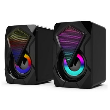 Computer Speakers, Computer Speakers for Desktop PC Laptop, Monitor Speakers Gaming TV USB 3.5mm Wired Cable Colorful Glow HiFi Mini, Black