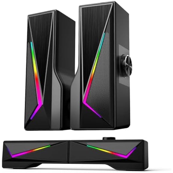 Computer Speakers for Desktop, Bluetooth & USB Input, USB Powered Gaming Stereo Speakers for PC Laptop Monitor, 6 Colorful RGB Modes, Detachable 2-in-1 Design (Package Only 2 Speaker)
