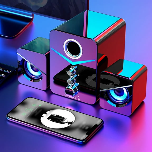 Computer Speakers for Desktop, D22 Computer Bluetooth Audio Desktop Wired Desktop Laptop Speaker USB Breathing Light Combination Sound 9D Surround Sound 3pcs