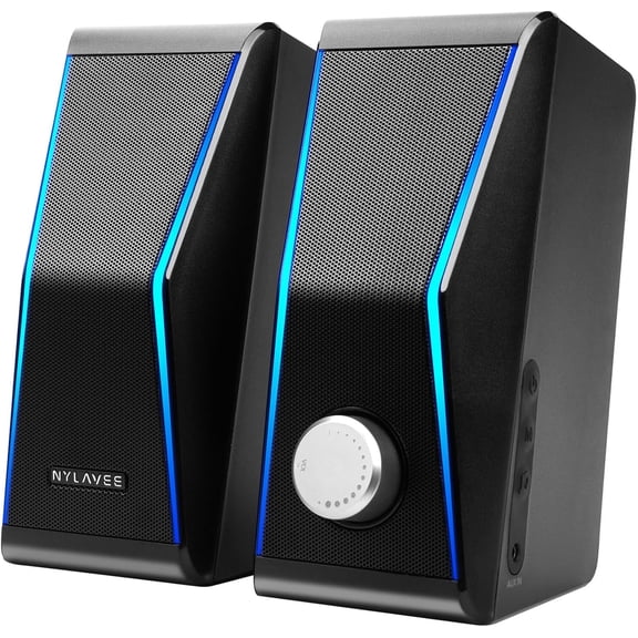 Computer Speakers for Desktop PC, 14W AC Powered PC Speakers with Bluetooth & 3.5mm AUX, Hi-Fi Stereo Speakers for Monitor & Laptop, with EQ Modes and Ambient Lights for Home Office and Gaming