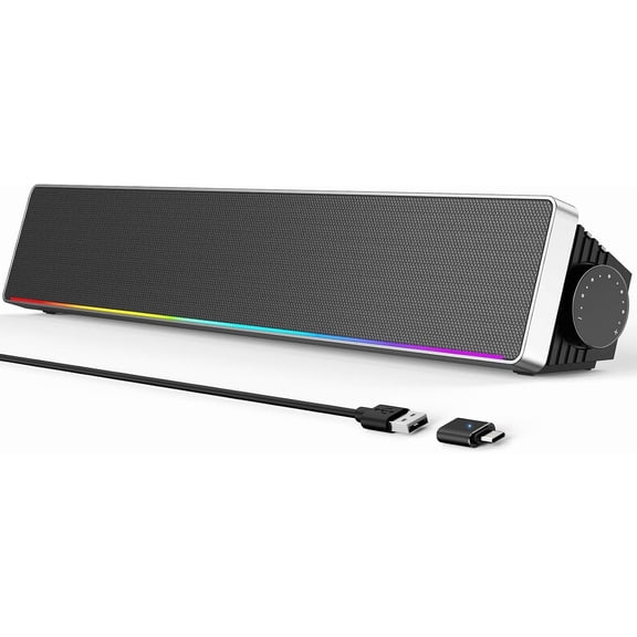 Computer Speakers for Desktop PC, HiFi Stereo PC Speakers with Volume Knob, Colorful Lights, Plug & Play Wired USB/USB-C Powered for Desktop, Computer, Laptop