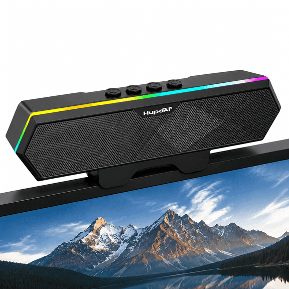 Computer Speakers for Desktop PC, Wired USB Monitor Speakers, Computer Soundbar with RGB Lighting and Easy Clip-on Design, Plug and Play PC Speakers for Laptop, Mac, Gaming and Meetings