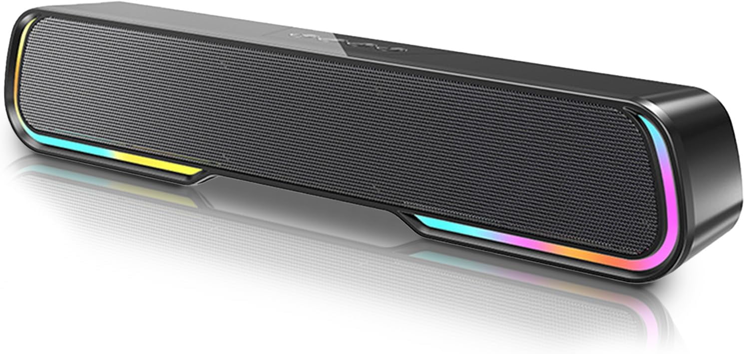 Computer Speakers, HiFi Stereo Desktop Soundbar, Dynamic RGB PC Gaming Speaker, Bluetooth 5.0 & 3.5mm Aux Wired Compact Sound Bar for Desktop, Projectors, Tablet, Phones, Black