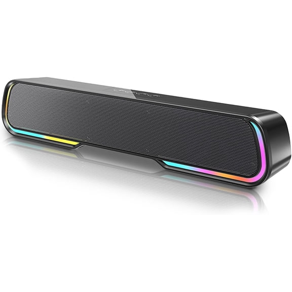 Computer Speakers, HiFi Stereo Desktop Soundbar, Dynamic RGB PC Gaming Speaker, Bluetooth 5.0 & 3.5mm Aux Wired Compact Sound Bar for Desktop, Projectors, Tablet, Phones, Black