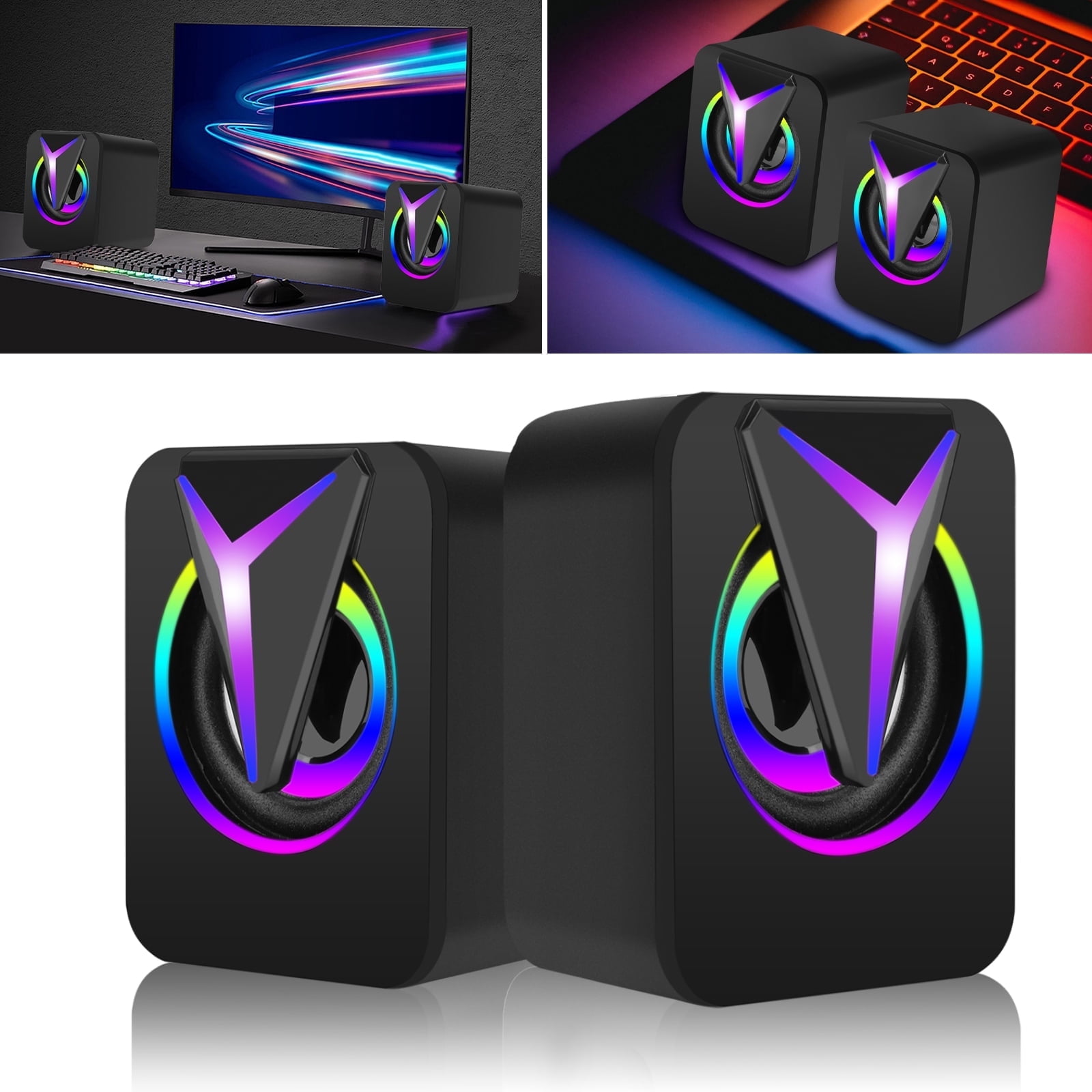 TSV 2.0 Stereo RGB Gaming Speaker, USB Powered Mini Speakers for Laptop, PC, TV Monitor