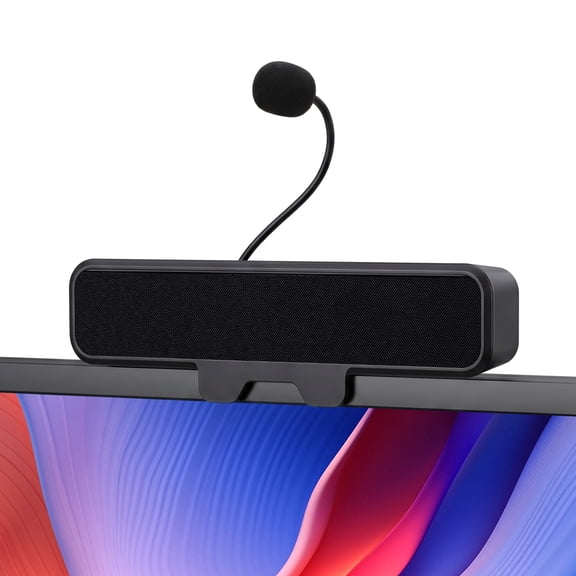 Computer Speakers with Microphone for Desktop PC, USB Monitor Speakers with Clip, Wired Laptop Sound Bar, Stereo & Bass, PC Speaker w/Mic for Meeting/Gaming/Online Learning, Easily Clamps to Monitor
