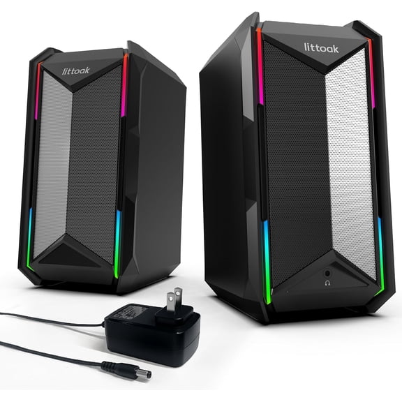Computer Speakers for Music and Gaming, DC Adapter Powered Speakers for Desktop PC or Laptop, Bluetooth 5.3 Desktop Speaker, 10 RGB Modes, 3.5mm Aux in, Headphone Port, Type-c Port, 30W, 3 EQ