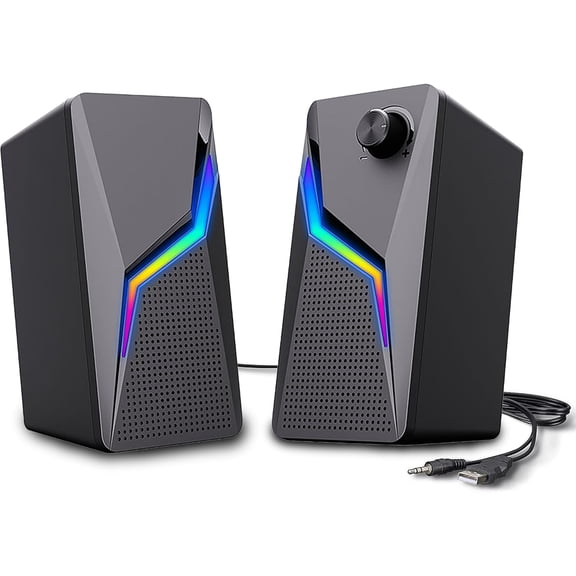 Computer Speakers, PC Gaming Speakers with Enhanced Bass and Volume Control, Stereo 2.0 USB Powered 3.5mm Aux Multimedia Speakers for Laptop/Desktop/Tablets/Phone