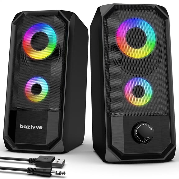 Computer Speakers, RGB Gaming Desktop Speakers, USB Powered PC Speakers with RGB Light Switch & Volume Control, 3W2 Stereo Sound, 3.5mm Audio Jack, Wired Pair for PC Laptop Desktop Monitor