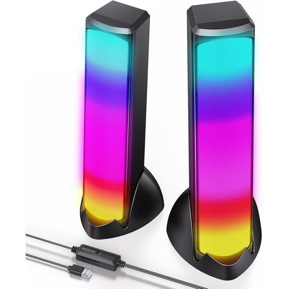Computer Speakers, RGB PC Speakers, Gaming Speakers with Full Screen LED Breathing Light, 2.0 Channel Stereo Sound Desktop Speakers, USB Powered Speaker for Computer Desktop PC Laptop Monitor