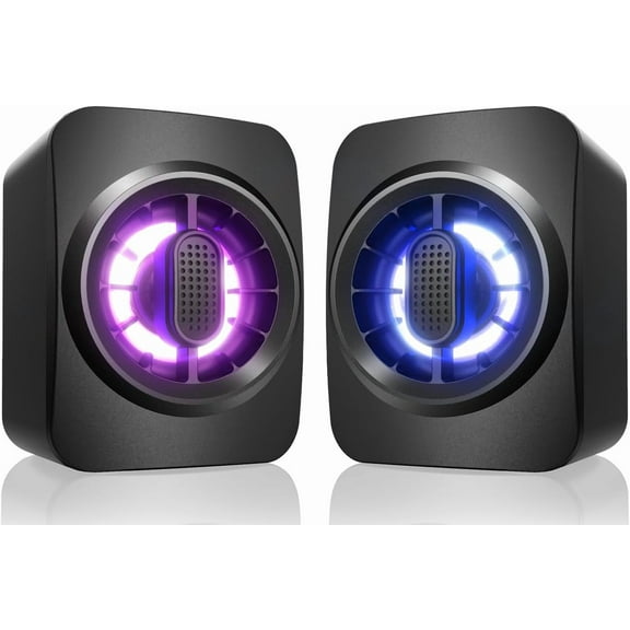 RGB PC Speakers, USB Powered 3.5mm Aux Speaker for Desktop, PC, Laptop, Tablet - Small | Clear Sound & 7-Color Dynamic Lighting
