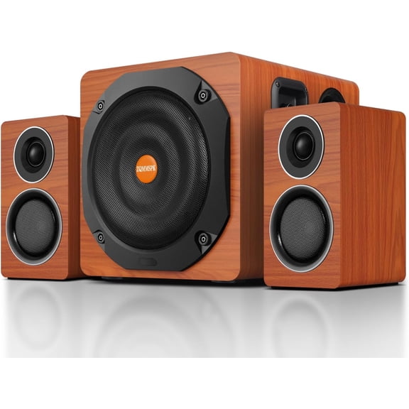 Computer Speakers with Subwoofer, 2.1 Gaming Speaker System for Desktop PC, 6.5" Deep Bass, Bluetooth 5.3, AUX/RCA/Optical/Coaxial, Surround Sound for PC/Monitor/TV - Brown