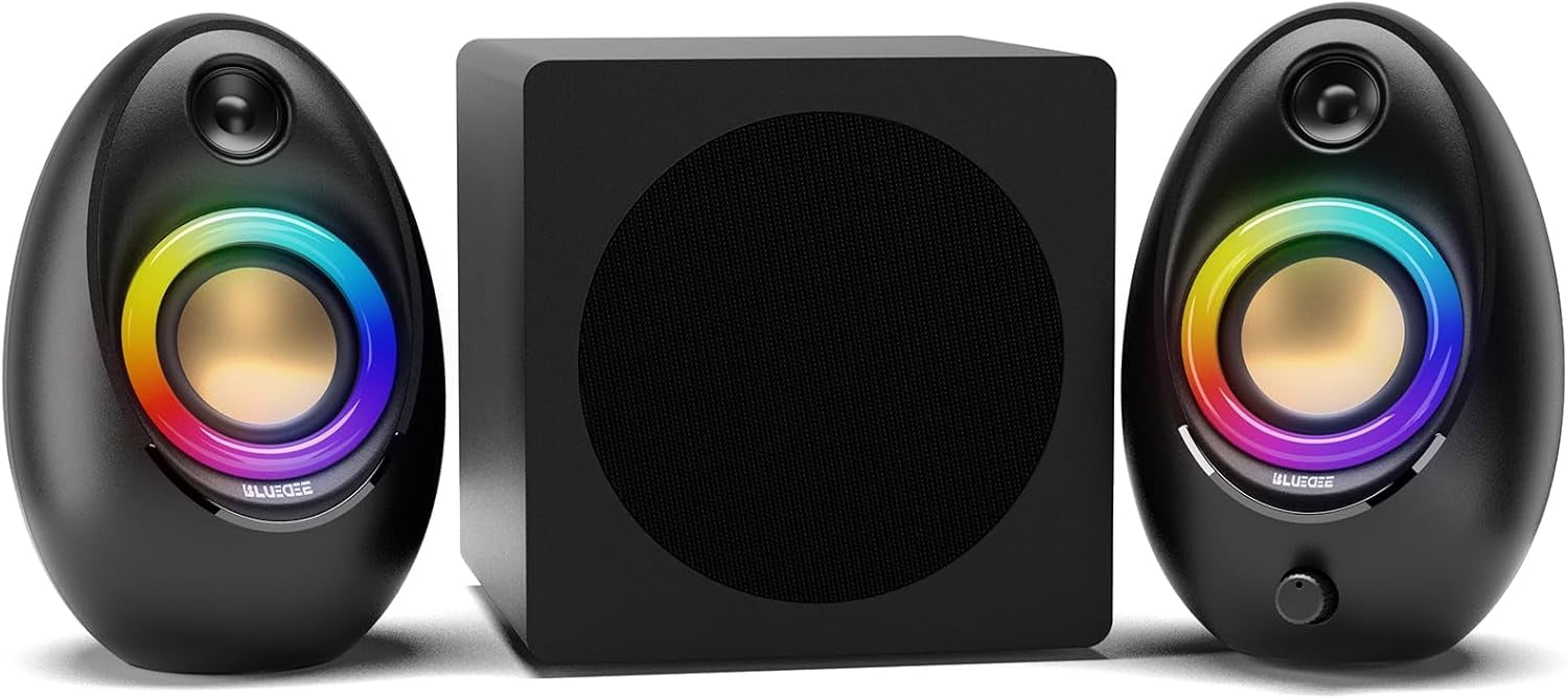 Computer Speakers with Subwoofer, 2.1 PC Deep Bass and 80W Peak Power, Adapter Powered, Bluetooth 5.4 & USB/USB-C/AUX-in, RGB Desktop for Computer, Laptop, Monitor