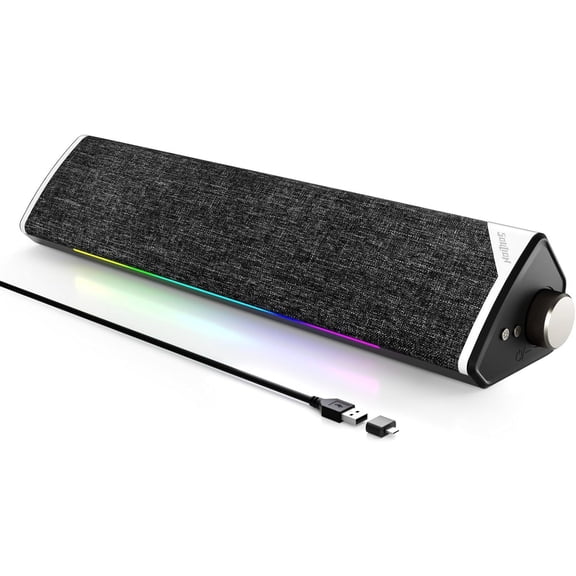 Computer Speakers, USB-  PC Soundbar with Dynamic RGB LED Lights, Surround Sound for Desktop, Laptop, Office, Work, Music & Gaming Black (USB-C to USB Adapter Included)