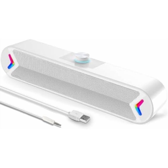 Computer Speakers,Wired USB-Powered Sound-bar with 10W Stereo Sound for PC Desktop,Plug-n-Play (A39PRO /White)