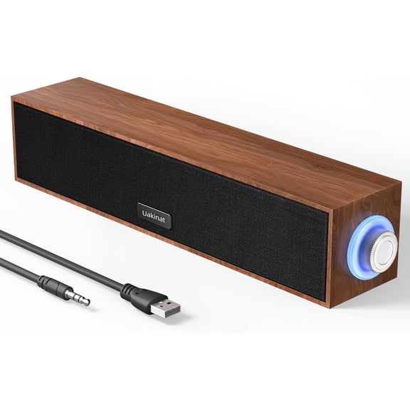 Computer Speakers,Wooden Multimedia Digital Speaker,USB Powered 3.5mm AUX PC Speakers,Surround Sound Portable Computer Sound Bar Speaker for Desktop Laptop (Brown)