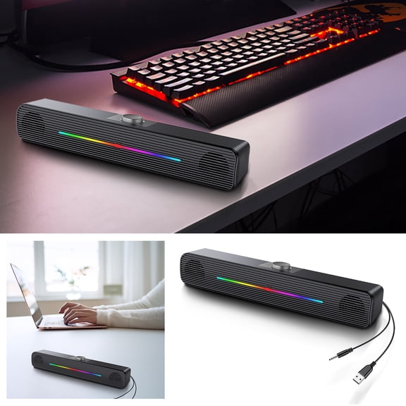Computer Speakers with RGB, USB Powered PC Speakers, 3.5mm AUX Soundbar for Laptop Tablet Phone