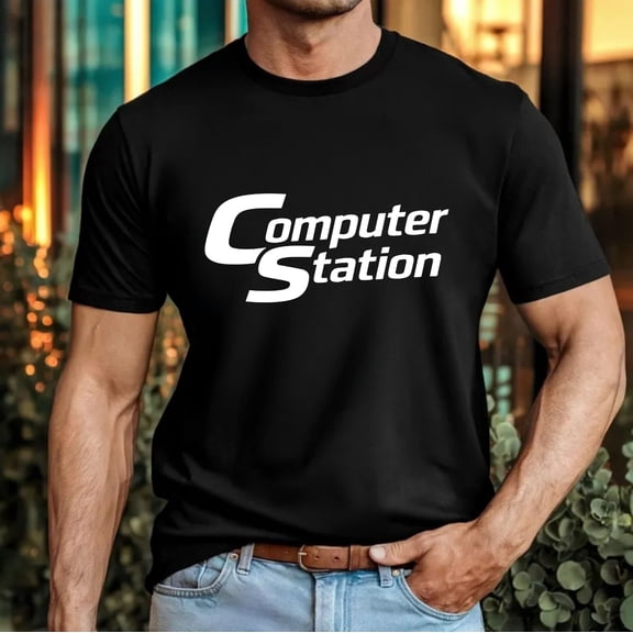 Computer Station Retro Logo T-Shirt 80s Vintage Tech Geek Culture Gift Tee Top