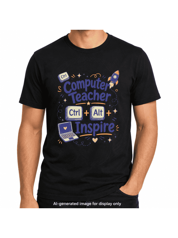 Computer Teacher Ctrl Alt Inspire Graphic T-Shirt, Unisex Teacher Tee, Size 2XL