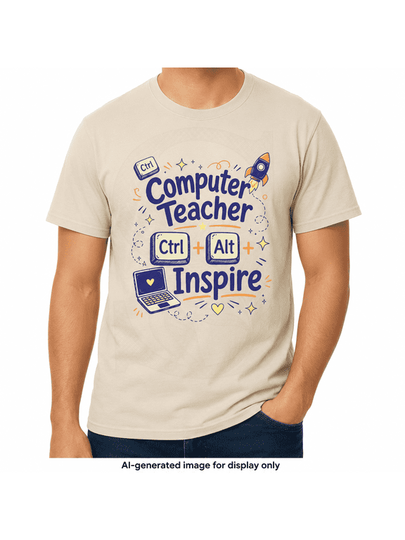 Computer Teacher Ctrl Alt Inspire Graphic T-Shirt, Unisex Teacher Tee, Size L