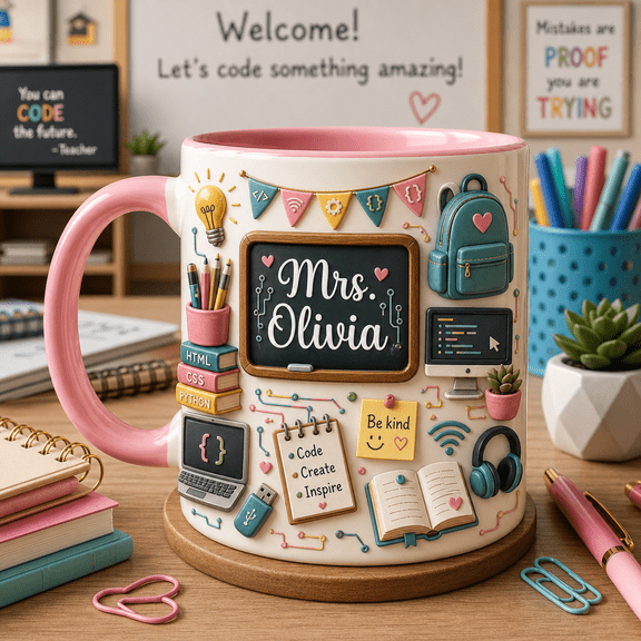 Computer Teacher Mug Personalized with Name, Back to School Coffee Cup Gift