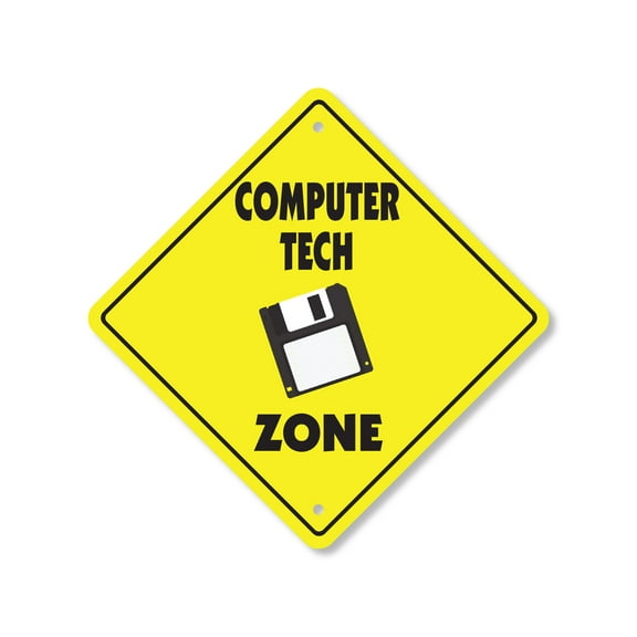 Computer Tech Plastic Crossing Sign - 10 Inch X 10 Inch Xing Sign Gift IT Specialist Programmer Office Geek Repair Network Code Tech Decor