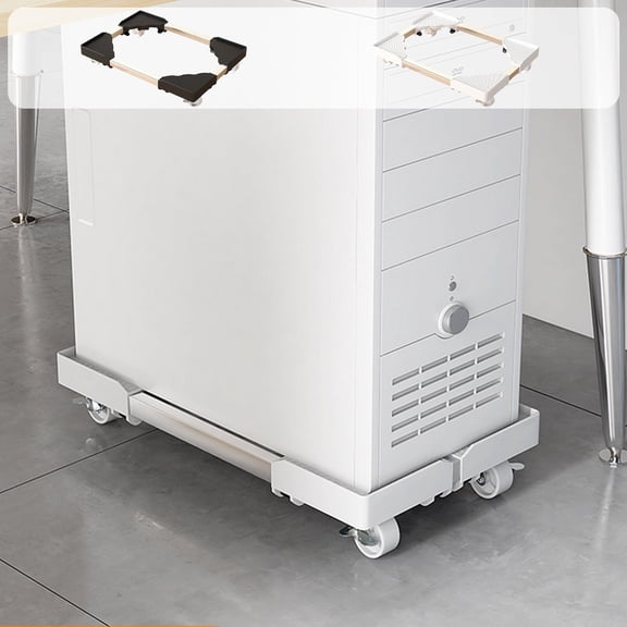 Computer Tower Mobile Stand with Wheels Adjustable Steel Case Base 16.5-20.9in White Black Retractable Storage Rack, Heavy-Duty, Space-Saving Desktop Organizer for Home Office
