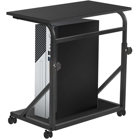 Computer Tower Stand, 2-Tier CPU Stand with Lockable Wheels, Adjustable Height PC Stand for Floor, Mobile PC Laptop Standing Table for Home Office (Black)