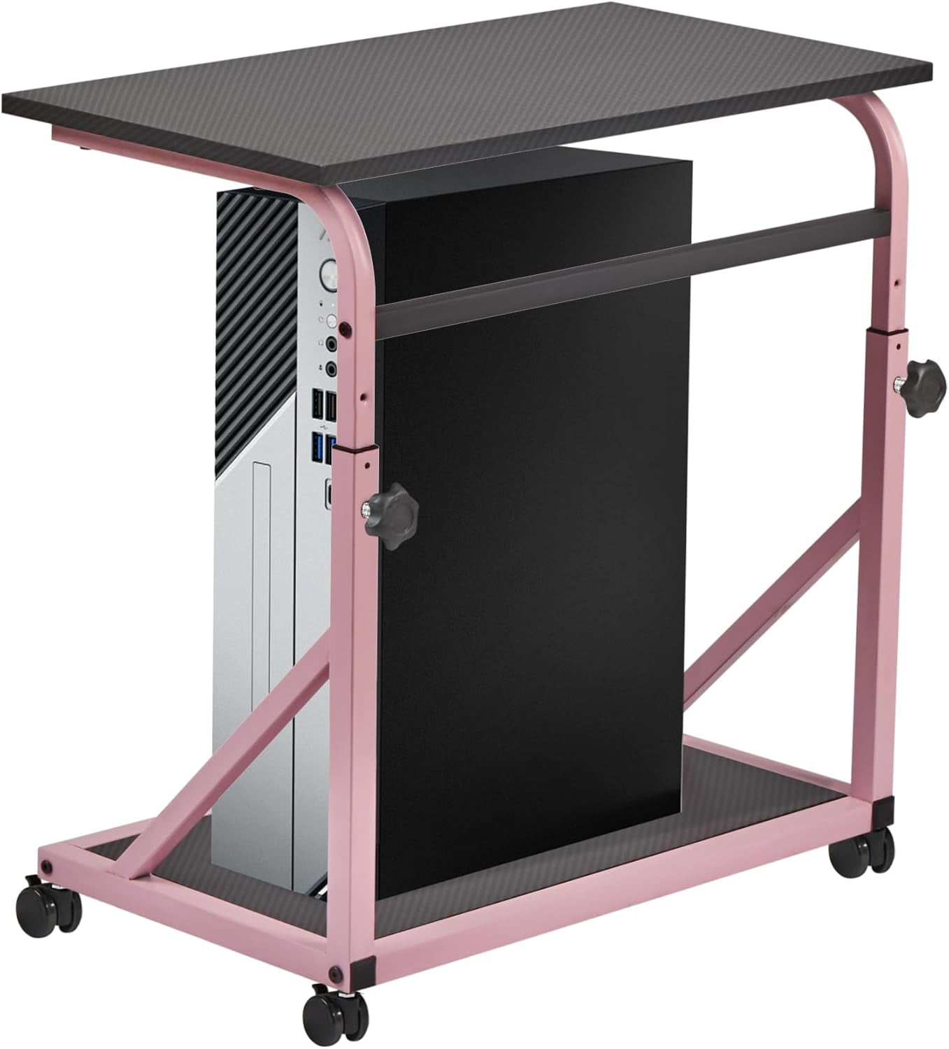 Computer Tower Stand, 2-Tier CPU Stand with Lockable Wheels, Adjustable Height PC Stand for Floor, Mobile PC Laptop Standing Table for Home Office (Black)