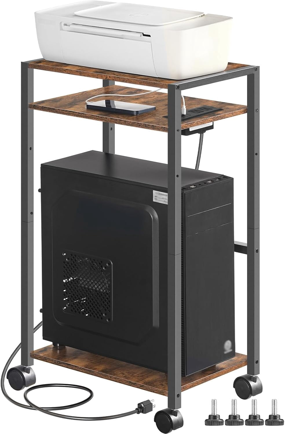 Creative Computer Tower Stand Computer Tower Stand, 3-Tier PC Tower Stand, PC Stand with Charging ...