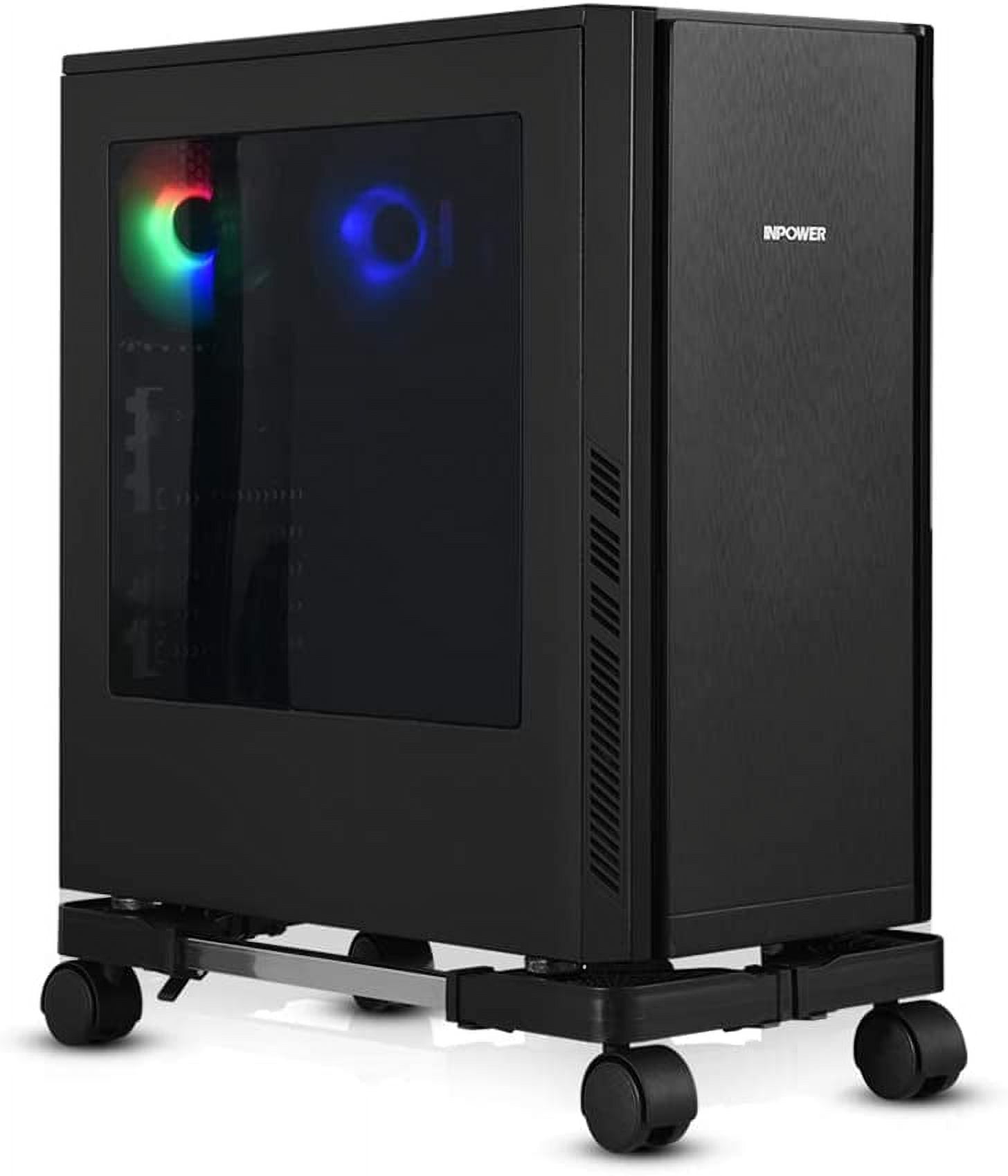Adjustable Black Steel and Plastic Mobile CPU Stand with Wheels