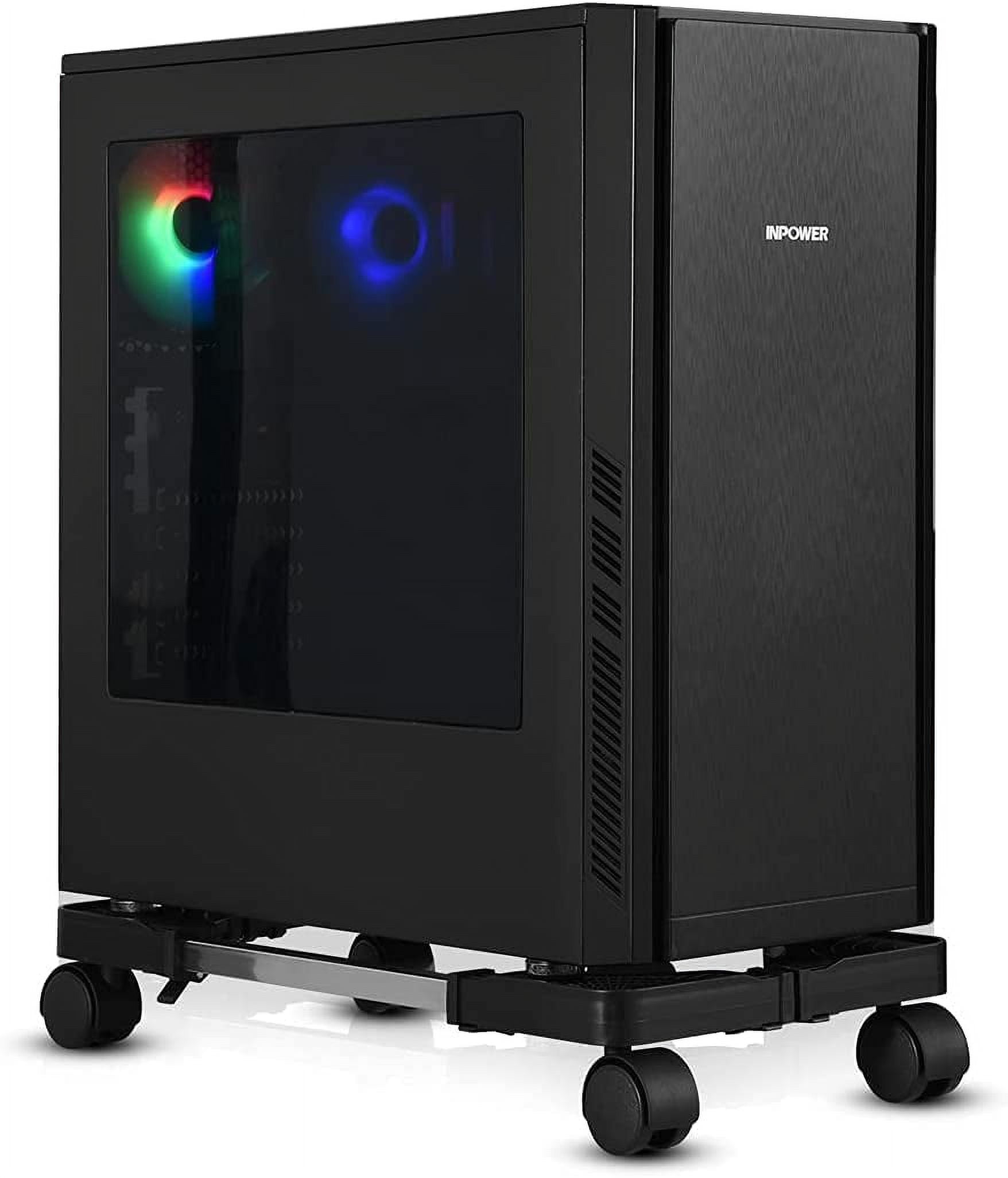 Adjustable Black Steel and Plastic Mobile CPU Stand with Wheels