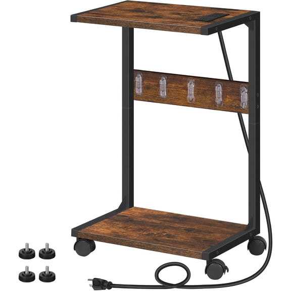 Computer Tower Stand, PC Stand with Charging Station, 2-Tier PC Tower Stand with Locking Caster Wheels, CPU Stand Fits Most PCs, PC Stand for Floor, for Home Office Rustic Brown BF01UCJ01G1