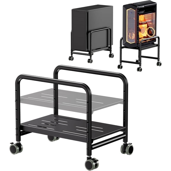 Computer Tower Stand Under Desk - Height Adjustable PC Stand for Most Mid-Tower, Rolling CPU Holder with 360 Locking Wheels, Max Load 66 lbs, Black