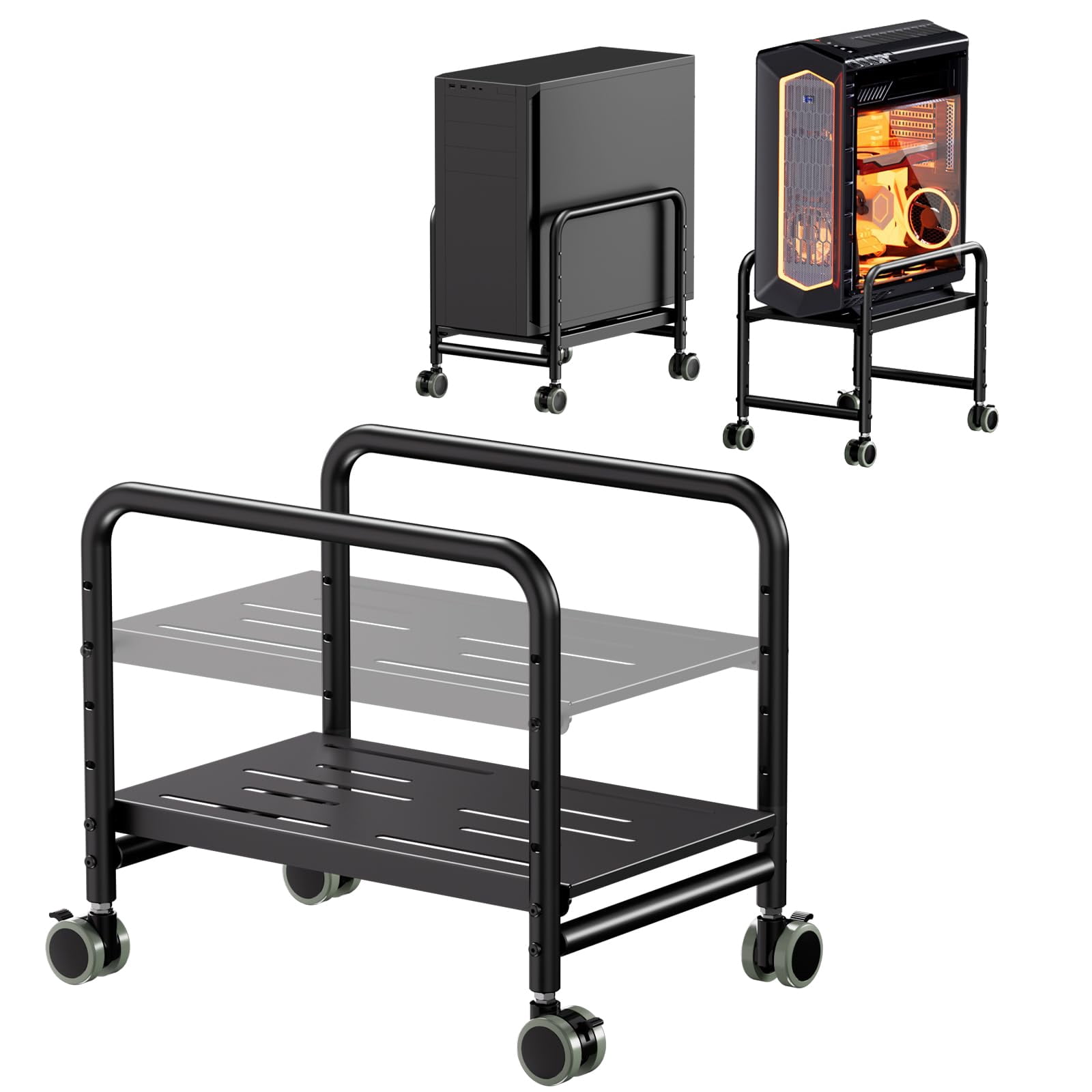 Computer Tower Stand Under Desk - Height Adjustable Pc For Most Mid-tower  Rolling Cpu Holder With 360° Locking Wheels Max Load 66 Lbs Black