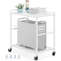 Computer Tower Stand White PC Tower Stand 2 Tier CPU Holder with Wheels Metal Mobile Computer Tower Cart Rolling PC Cart Floor for Fax Home Office