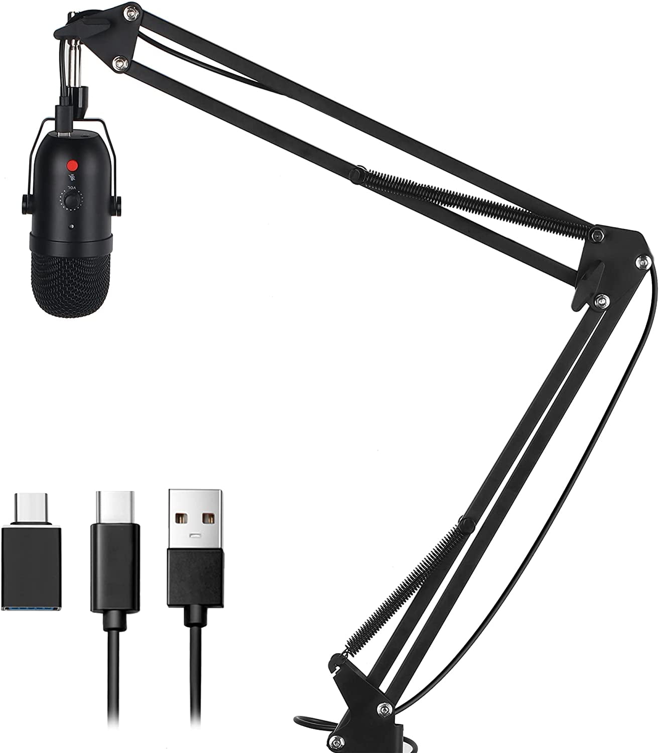Computer USB Condenser Microphone with USBC Plug Adaptor, Cardioid