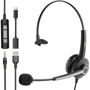 Computer USB Headset with Microphone for Laptop PC,3.5mm Wired Stereo Call Center Headset with Microphone Noise Cancelling, Corded Desktop Headphones with Mic & Mute for Office/Telework/Home/Zoom