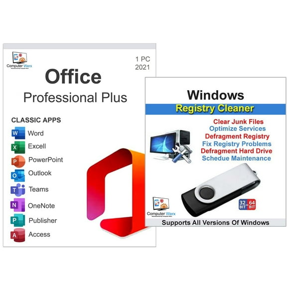 Computer Werx Office 2021 Pro Plus USB & Registry Cleaner Pack