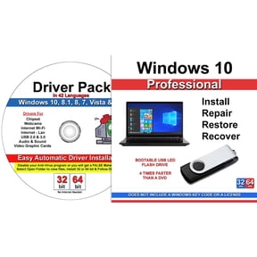 Computer Werx Windows 10 Professional 32/64 Bit Repair Restore Recover USB for Legacy Bios Plus Drivers DVD Software