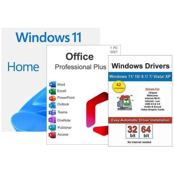 Computer Werx: Windows 11 Home 64 Office 2021 Pro Plus & Drivers Pack (PC Disc) 1 User