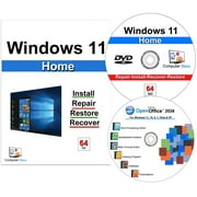 Computer Werx Windows 11 Home Install Repair Recover Restore DVD with Key plus Office 2024, 2 PK